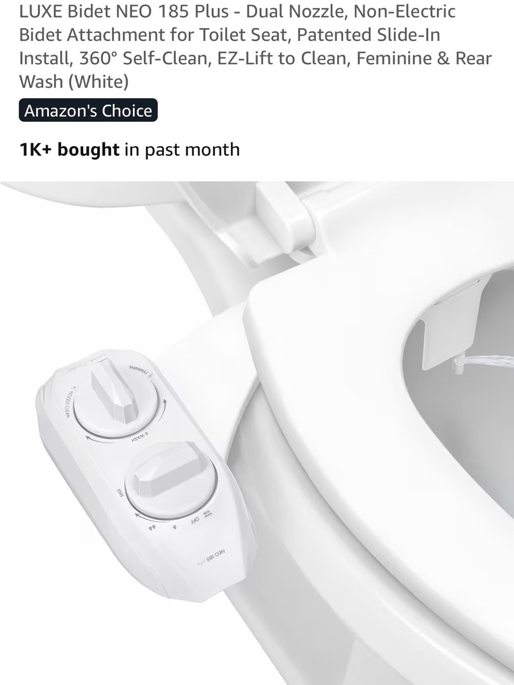 Luxe White Dual-Nozzle Non-Electric Bidet Attachment